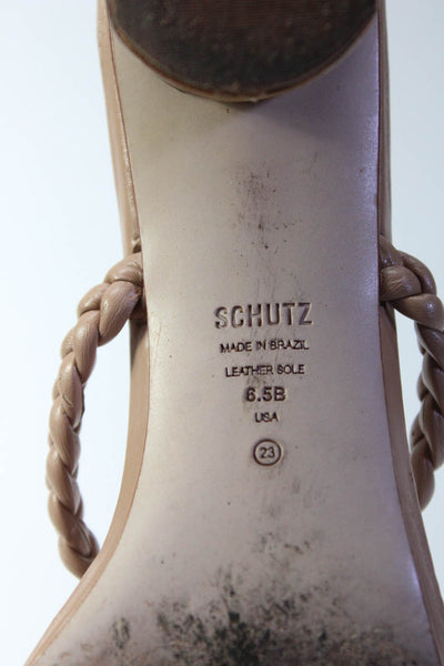 Schutz Womens Block Heel Double Braided Strap Sandals Nude Leather Size 6.5