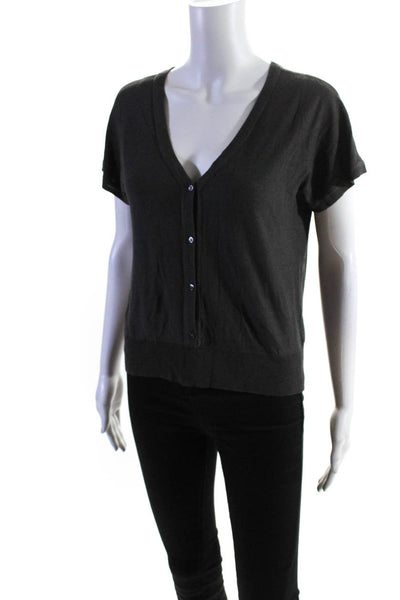 DKNY Womens Silk Knit V-Neck Button Up Sleeveless Cardigan Sweater Gray Size M