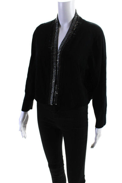 Calvin Klein Womens Crystal Collar Open Front Cardigan Sweater Black Size XL