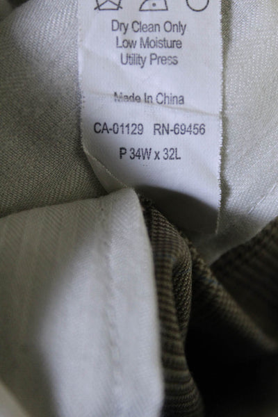 Lauren Ralph Lauren Mens Wool Plaid Pleated Front Dress Pants Brown Size 343