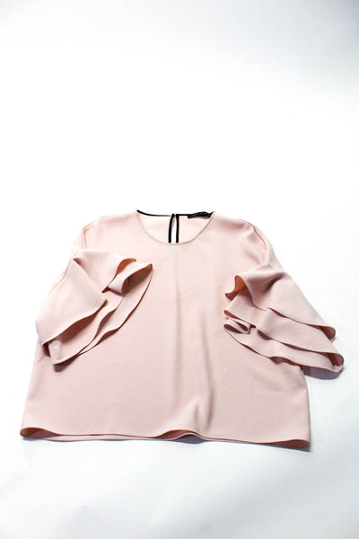 Zara Women's Round Neck Ruffle Sleeves Blouse Pink Size L Lot 2