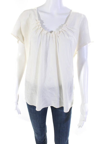 Joie Womens Silk Short Sleeve Round Neck Pleated Blouse Top White Size S