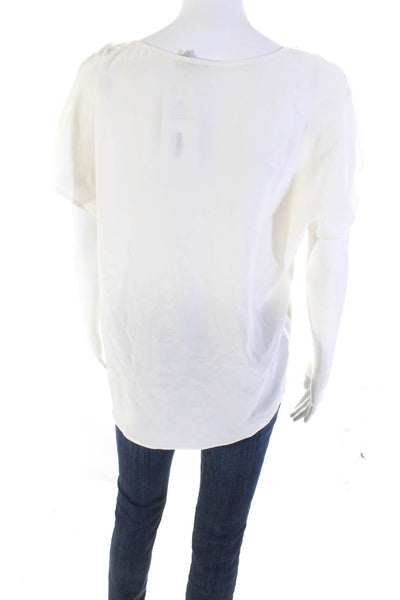 Joie Womens Silk Short Sleeve Round Neck Pleated Blouse Top White Size S