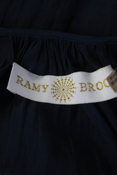 Ramy Brook Womens Pleated Striped Hem Sleeveless Pullover Tank Top Navy Size S