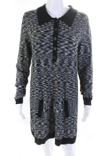 Missoni Womens Striped Collared Buttoned Long Sleeve Sweater Dress Black Size S