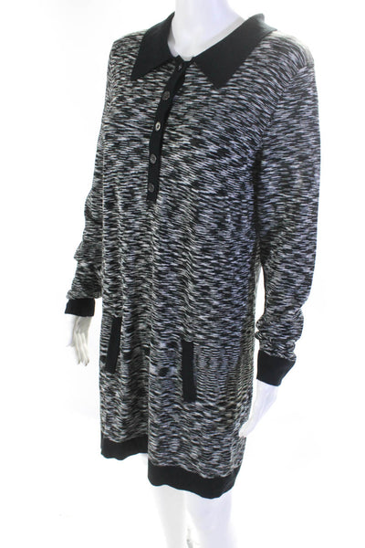 Missoni Womens Striped Collared Buttoned Long Sleeve Sweater Dress Black Size S