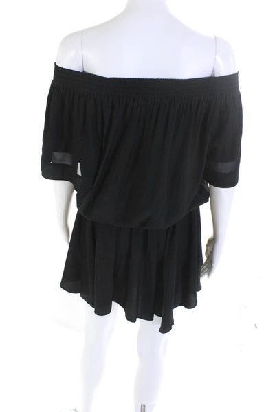 Ramy Brook Womens Ruche Slip-On Pullover Short Sleeve Blouson Dress Black Size S