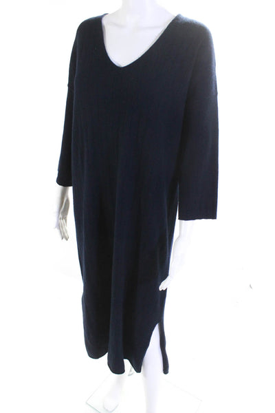 Demylee X J Crew Womens Wool Knit Half Sleeve V-Neck Sweater Dress Navy Size S