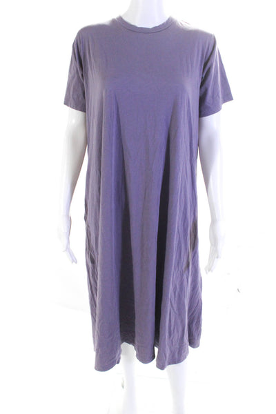 Demylee Womens Cotton Short Sleeve Crewneck Midi T-Shirt Dress Purple Size S