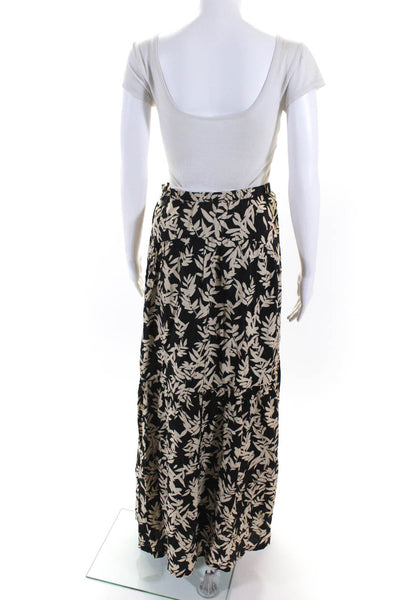 Ba&Sh Womens Leaf Print Elastic Waist High Rise A-Line Maxi Skirt Black Size XS