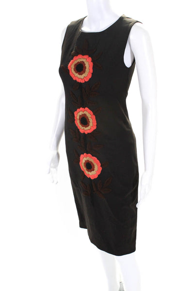 Shannon Mclean Womens Floral Embroidered Sheath Dress Brown Size Small