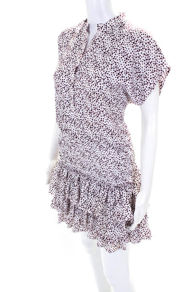 Misa Womens Polka Dot Ruffle V-Neck Short Sleeve Button Up Dress Purple Size S