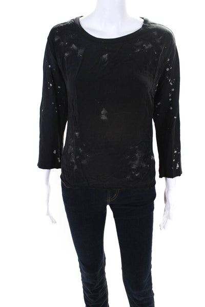Current/Elliott Womens Cotton Splatter Print Long Sleeve Top Black Size 2