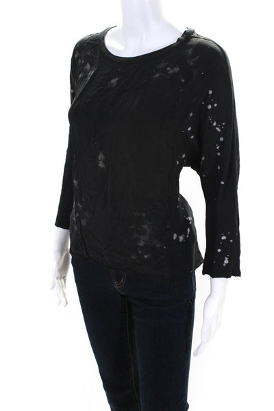 Current/Elliott Womens Cotton Splatter Print Long Sleeve Top Black Size 2