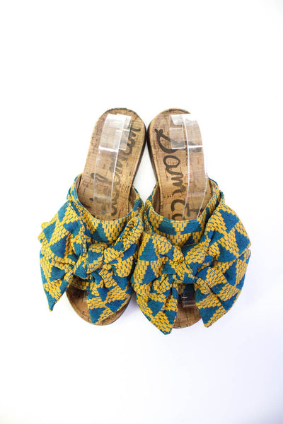 Sam Edelman Womens Woven Bow Detail Open Toe Slide On Sandals Yellow Size 8