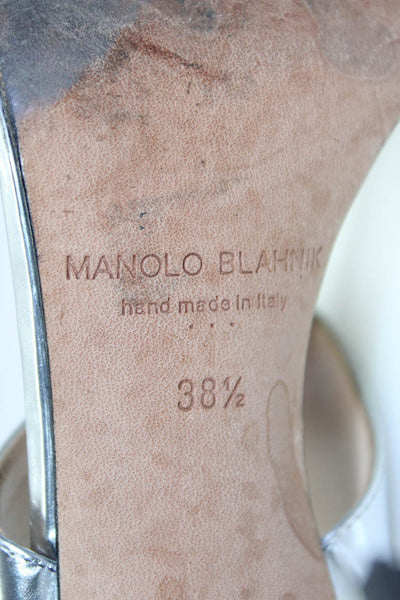 Manolo Blahnik Womens Silver Double Strap Ankle Strap Sandals Shoes Size 8.5