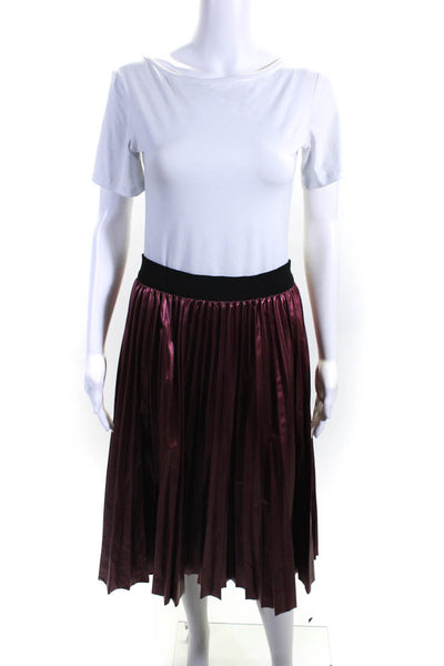 Max & Co Womens Metallic Pink Vegan Leather Pleated Pull On Maxi Skirt Size 6