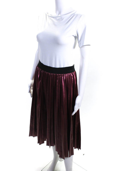 Max & Co Womens Metallic Pink Vegan Leather Pleated Pull On Maxi Skirt Size 6
