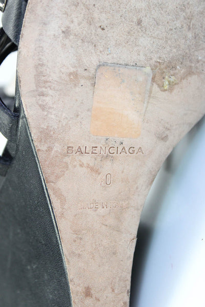 Balenciaga Womens Leather Studded Gladiator Wedges Black Silver Tone Size 10
