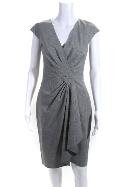 Michael Kors Womens Gray Wool Glen Plaid V-Neck Drape Shift Dress Size 4