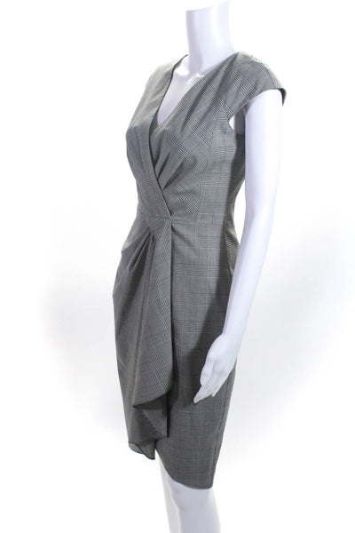 Michael Kors Womens Gray Wool Glen Plaid V-Neck Drape Shift Dress Size 4