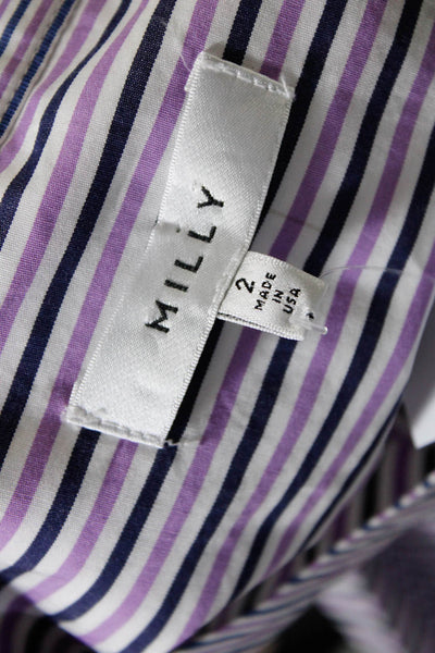 Milly Womens Stripe Button Down Flared Long Sleeved Top Purple White Gray Size 2