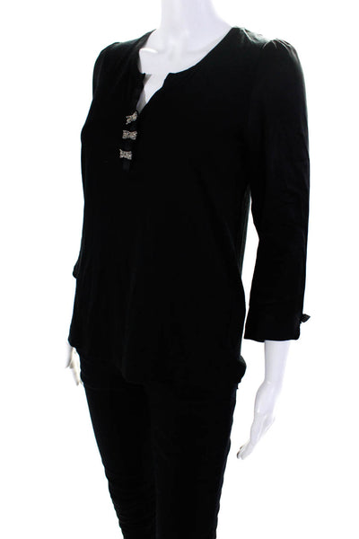 Gerard Darel Womens Bow Accent V Neck Silk Long Sleeved Blouse Black Size 1