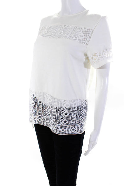 Generation Love Womens Short Sleeved Open Lace Round Neck Blouse White Size XS