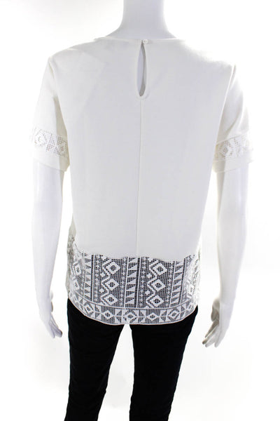 Generation Love Womens Short Sleeved Open Lace Round Neck Blouse White Size XS