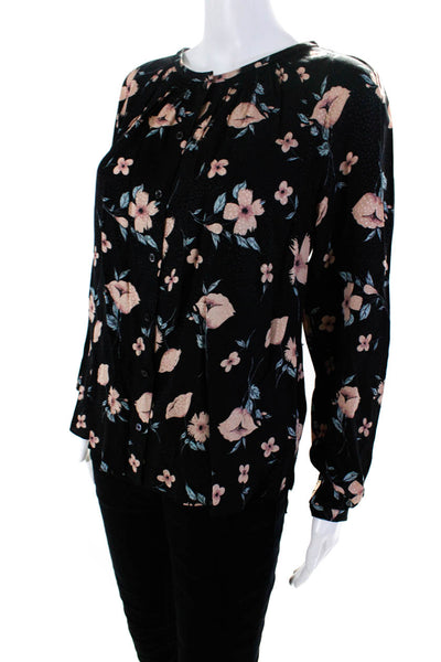 Rebecca Taylor Womens Floral Long Sleeved Button Down Shirt Black Pink Size 4