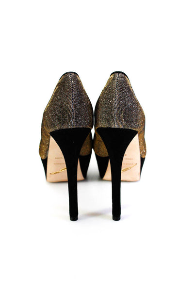 Brian Atwood Womens Peep Toe Platform Stiletto Heels Silver Tone Black Size 5.5