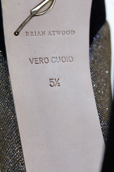 Brian Atwood Womens Peep Toe Platform Stiletto Heels Silver Tone Black Size 5.5