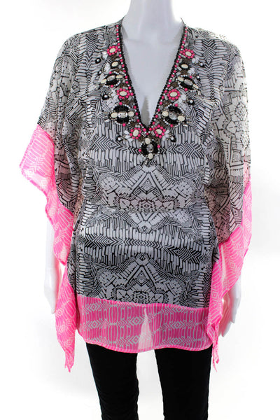 Yumi Kim Womens Embroider Beaded Abstract Belt Colorblock Tunic Top Pink Size XS
