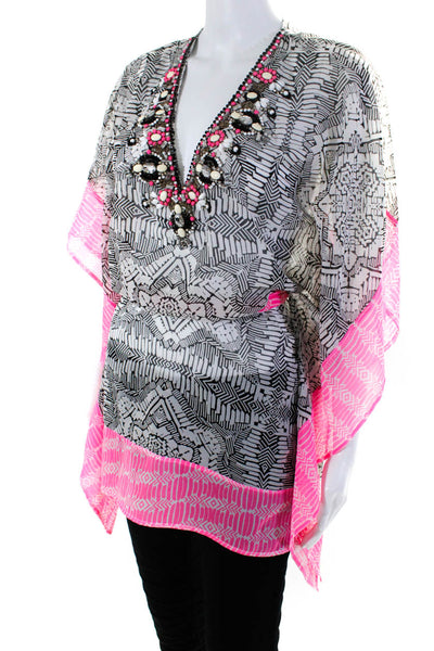 Yumi Kim Womens Embroider Beaded Abstract Belt Colorblock Tunic Top Pink Size XS