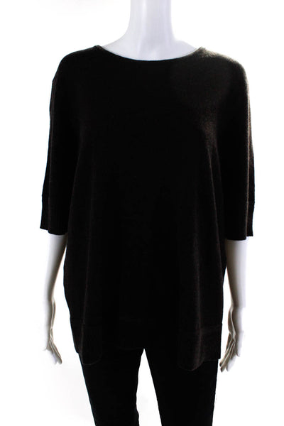 Thalian Womens Cashmere Short Sleeves Crew Neck Sweater Black Brown Size 2