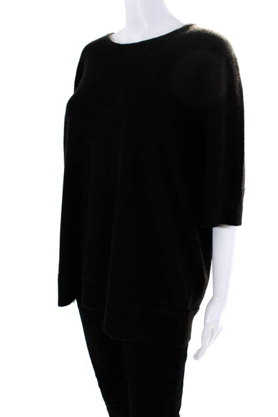 Thalian Womens Cashmere Short Sleeves Crew Neck Sweater Black Brown Size 2