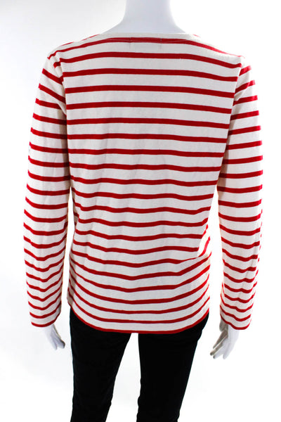 Le Mont S michel Womens Cotton Striped Print Long Sleeve Shirt Ivory Red Size XS