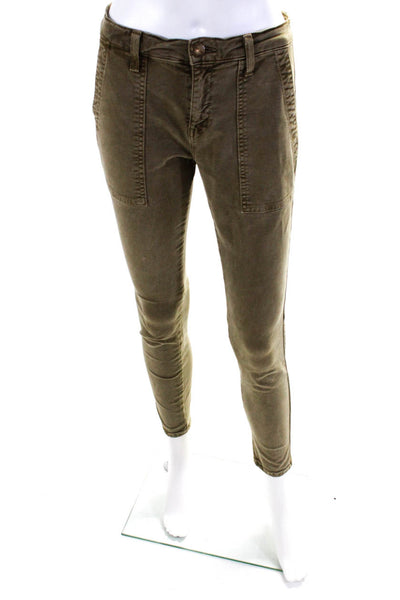 Current/Elliott Womens Four Pocket Zip Fly Mid-Rise Skinny Pants Olive Size 27