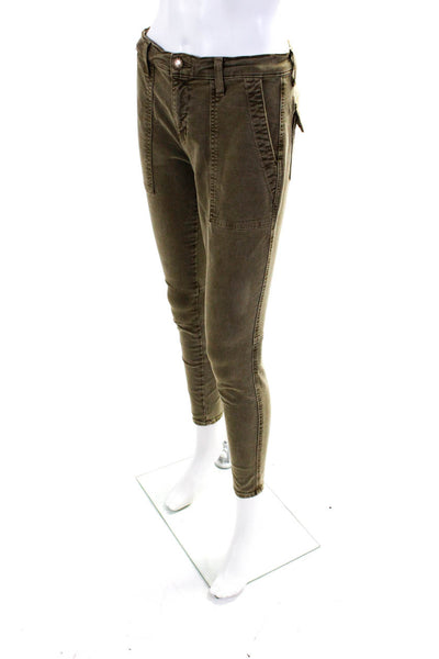 Current/Elliott Womens Four Pocket Zip Fly Mid-Rise Skinny Pants Olive Size 27
