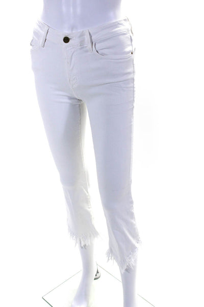 Frame Womens Cotton Asymmetrical Fringed Hem Straight Jeans White Size EUR25