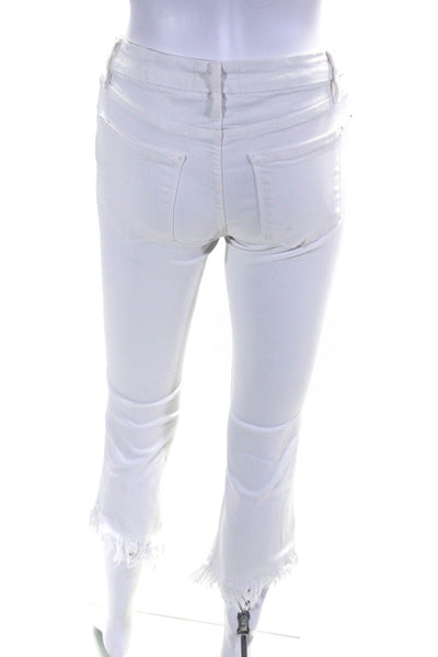Frame Womens Cotton Asymmetrical Fringed Hem Straight Jeans White Size EUR25