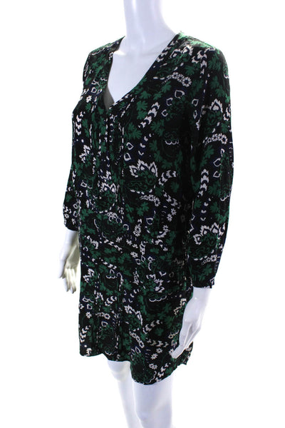 Veronica Beard Womens Silk Floral Print V-Neck Button Up Dress Green Size 2