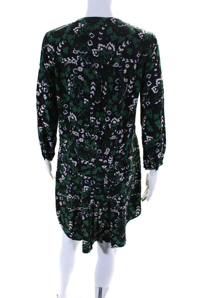 Veronica Beard Womens Silk Floral Print V-Neck Button Up Dress Green Size 2