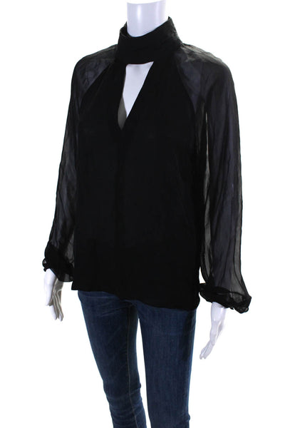 Intermix Womens Silk Cut Out High Neck Long Sleeve Blouse Top Black Size 6