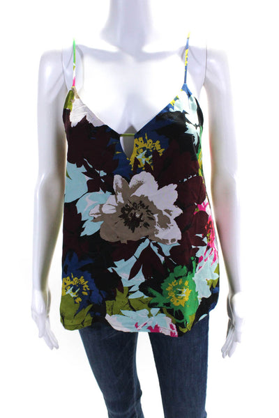 Trina Turk Womens Silk Floral Print V-Neck Tank Top Blouse Multicolor Size S