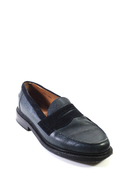 B&W Mens Leather Slide On Casual Loafers Black Navy Blue Size 11
