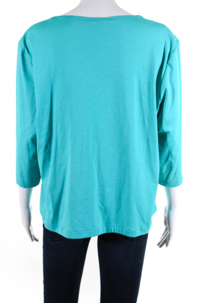 Lafayette 148 New York Womens Cotton Long Sleeve Blouse Top Blue Size 2X