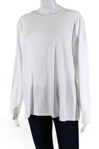 Eileen Fisher Womens Stretch Round Neck Long Sleeve Blouse Top White Size 2X