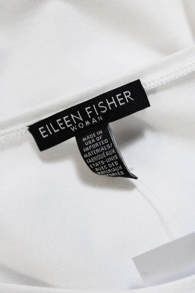 Eileen Fisher Womens Stretch Round Neck Long Sleeve Blouse Top White Size 2X