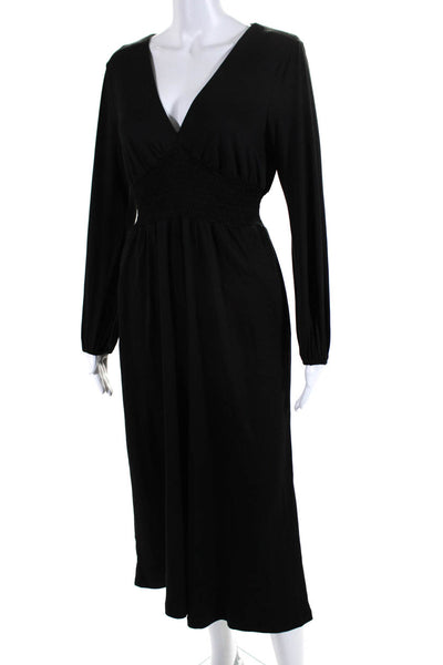 Hutch Women's V-Neck Long Sleeves Smocked Waist Jumpsuit Black Size XS